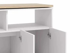 Mueble bar giratorio con almacenaje - Blanco y Natural - VINALO^Vente-unique Outlet