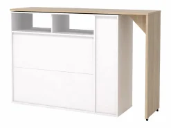 Mueble bar giratorio con almacenaje - Blanco y Natural - VINALO^Vente-unique Outlet