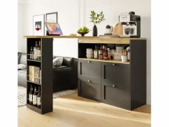Hauss Spole Mueble bar giratorio con 4 cajones y 1 nicho, cuerpo con tapa chapada en madera - 138x39x104cm Negro Online