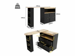 Hauss Spole Mueble bar giratorio con 4 cajones y 1 nicho, cuerpo con tapa chapada en madera - 138x39x104cm Negro Online