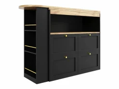 Hauss Spole Mueble bar giratorio con 4 cajones y 1 nicho, cuerpo con tapa chapada en madera - 138x39x104cm Negro Online