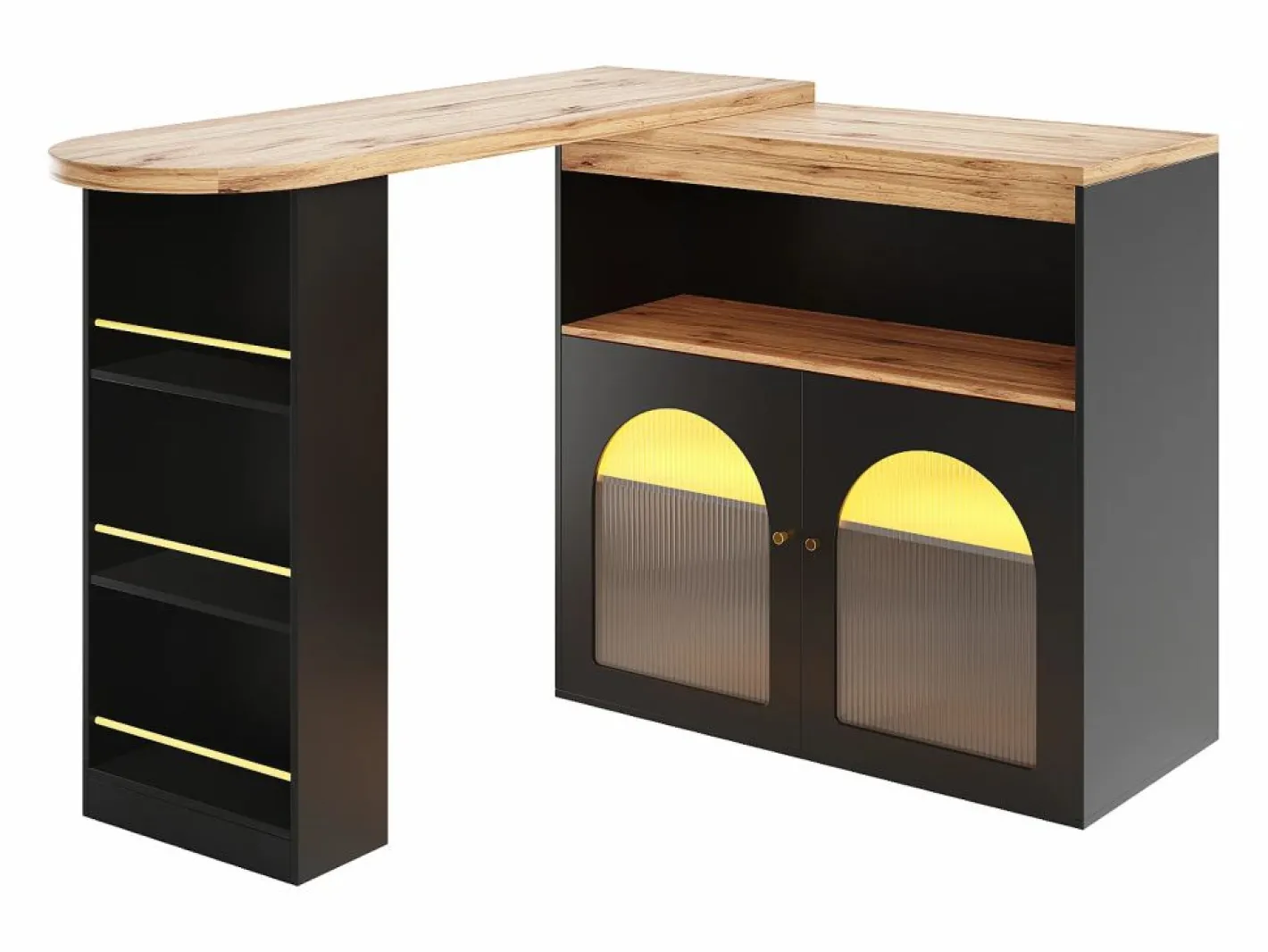 Hauss Spole Mueble Bar|Mueble bar giratorio con iluminación LED y 2 puertas de cristal - y natural claro