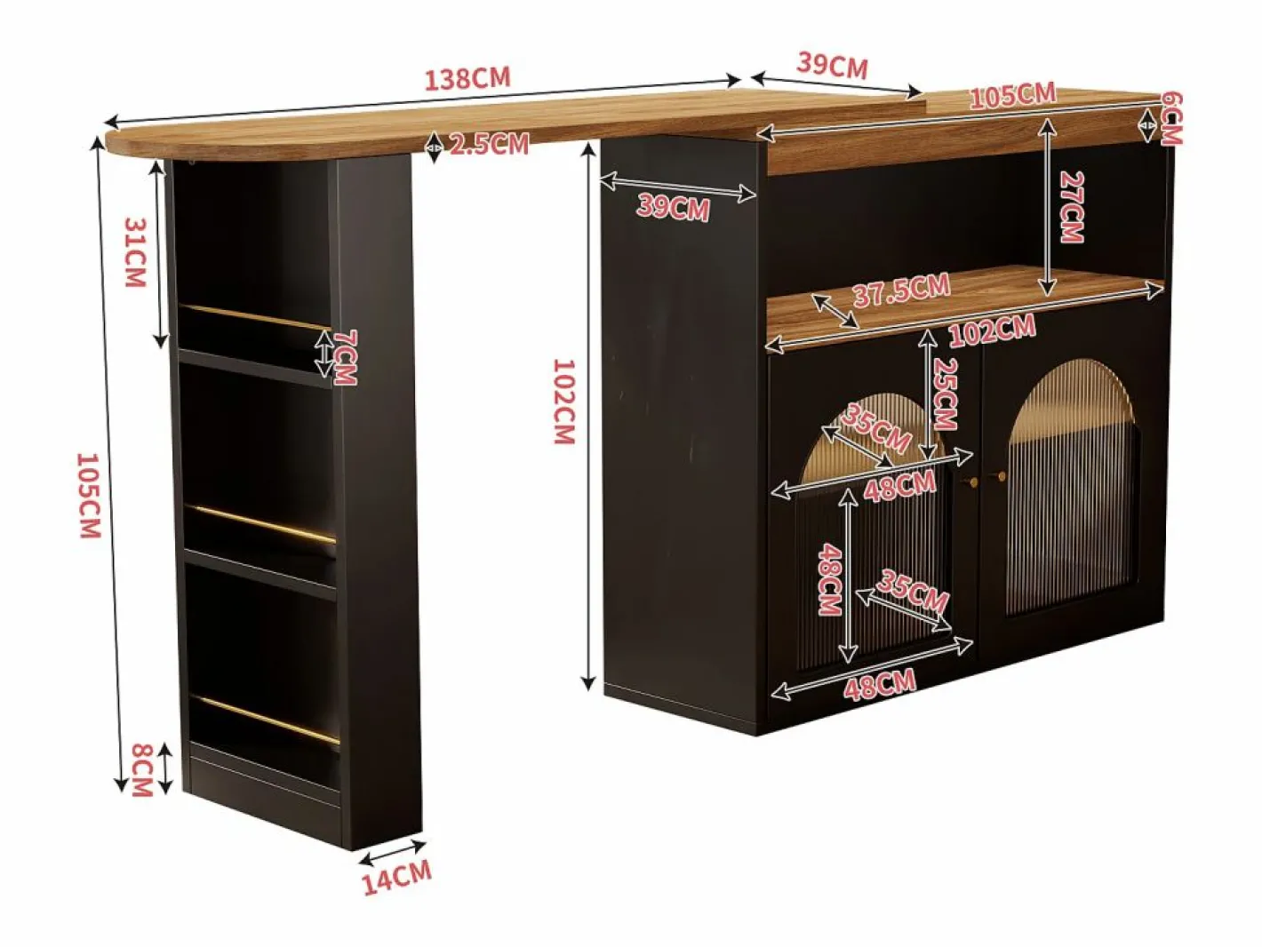 Hauss Spole Mueble Bar|Mueble bar giratorio con iluminación LED y 2 puertas de cristal - y natural claro