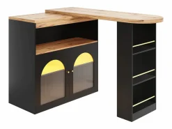 Hauss Spole Mueble Bar|Mueble bar giratorio con iluminación LED y 2 puertas de cristal - y natural claro