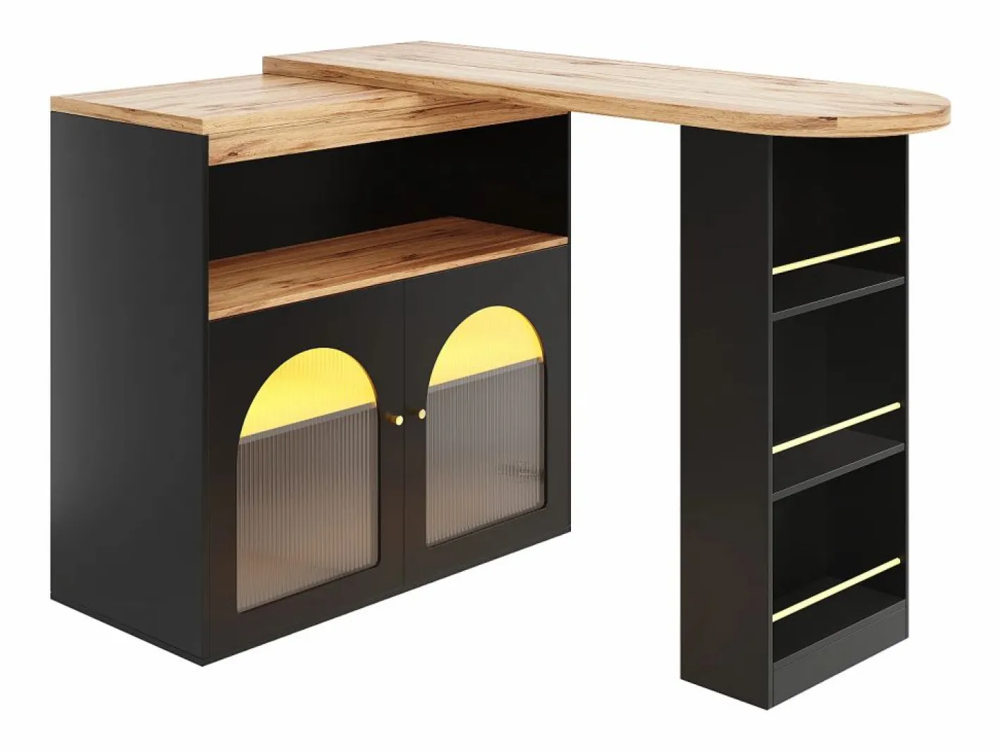 Hauss Spole Mueble Bar|Mueble bar giratorio con iluminación LED y 2 puertas de cristal - y natural claro
