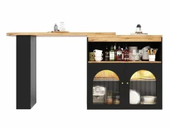 Hauss Spole Mueble Bar|Mueble bar giratorio con iluminación LED y 2 puertas de cristal - y natural claro