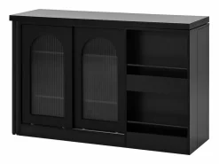 Mueble bar giratorio - Mesa de bar con 2 puertas de cristal y 2 compartimentos de almacenamiento abiertos - parte superior giratoria^ Best