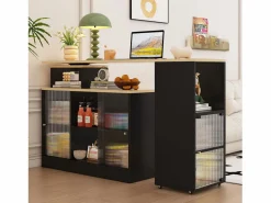 ModernLuxe Mueble bar giratorio y retráctil、Aparador multifuncional - gran espacio de almacenamiento - Negro Outlet