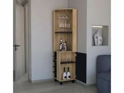 TuHome Mueble Bar|Mueble Bar Kaia en melamina con 3 estantes , 9 portacopas , 10 botelleros y gabinete inferior , multicolor , 180 cm X 45 cm X 45 cm