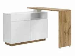 Mueble bar pivotante - 2 puertas 1 cajón 1 estante - MDF - Blanco lacado y roble - ELDIR^Vente-unique