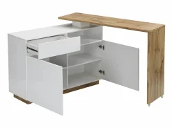 Mueble bar pivotante - 2 puertas 1 cajón 1 estante - MDF - Blanco lacado y roble - ELDIR^Vente-unique