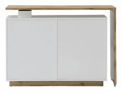 Mueble bar pivotante - 2 puertas 1 cajón 1 estante - MDF - Blanco lacado y roble - ELDIR^Vente-unique