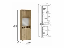 TuHome Vitrina|Mueble Bar Prana en melamina con 4 estantes , 2 puertas , 4 portabotellas y 6 portacopas , , 180 cm X 58.4 cm X 37 cm