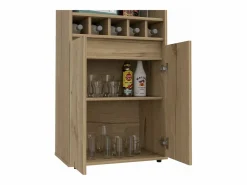 TuHome Vitrina|Mueble Bar Prana en melamina con 4 estantes , 2 puertas , 4 portabotellas y 6 portacopas , , 180 cm X 58.4 cm X 37 cm