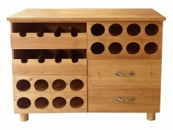 OZAIA Botellero|Accesorios Para Vino Y Bar|Mueble botellero, armario para vino de madera, L.90 x P. 32 x A. 69 cm, Natural - RIOJA