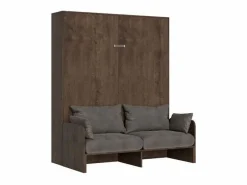 Les Tendances Cama Abatible|Mueble cama 140x190 cm con sofá y columna contenedor de madera de nogal Kanto-Color Microfibra 38