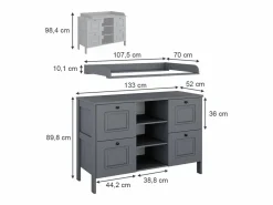 Vicco Mueble cambiador 133x70x98.4 ajaton Gris New