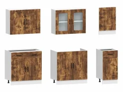 vidaxl Mueble cocina Kalmar roble ahumado 7 pzas madera contrachapada Marru00f3n Clearance