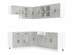 vidaxl Mueble cocina Lucca hormigón 11 pzas madera contrachapada Gris