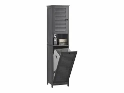 Sobuy Columna De Baño|Mueble Columna de Baño con 1 Cesto para Ropa Sucia Armario Alto para Baño con 1 Puerta y 3 Estantes 40 x 38 x 170 cm BZR124-DG ES
