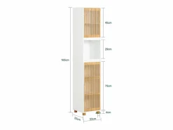Sobuy Columna De Baño|Mueble Columna de Baño con 1 Compartimiento Armario Alto para Baño Estanterías de Baño con 2 Puertas y 5 Estantes 33 x 33 x 165 cm BZR127-W ES