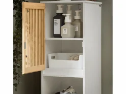 Sobuy Columna De Baño|Mueble Columna de Baño con 1 Compartimiento Armario Alto para Baño Estanterías de Baño con 2 Puertas y 5 Estantes 33 x 33 x 165 cm BZR127-W ES