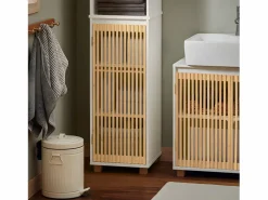 Sobuy Columna De Baño|Mueble Columna de Baño con 1 Compartimiento Armario Alto para Baño Estanterías de Baño con 2 Puertas y 5 Estantes 33 x 33 x 165 cm BZR127-W ES