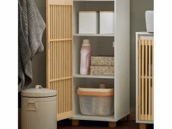 Sobuy Columna De Baño|Mueble Columna de Baño con 1 Compartimiento Armario Alto para Baño Estanterías de Baño con 2 Puertas y 5 Estantes 33 x 33 x 165 cm BZR127-W ES