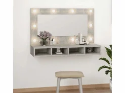 vidaxl Mueble con espejo y luces LED hormigón 90x31,5x62 cm Gris New