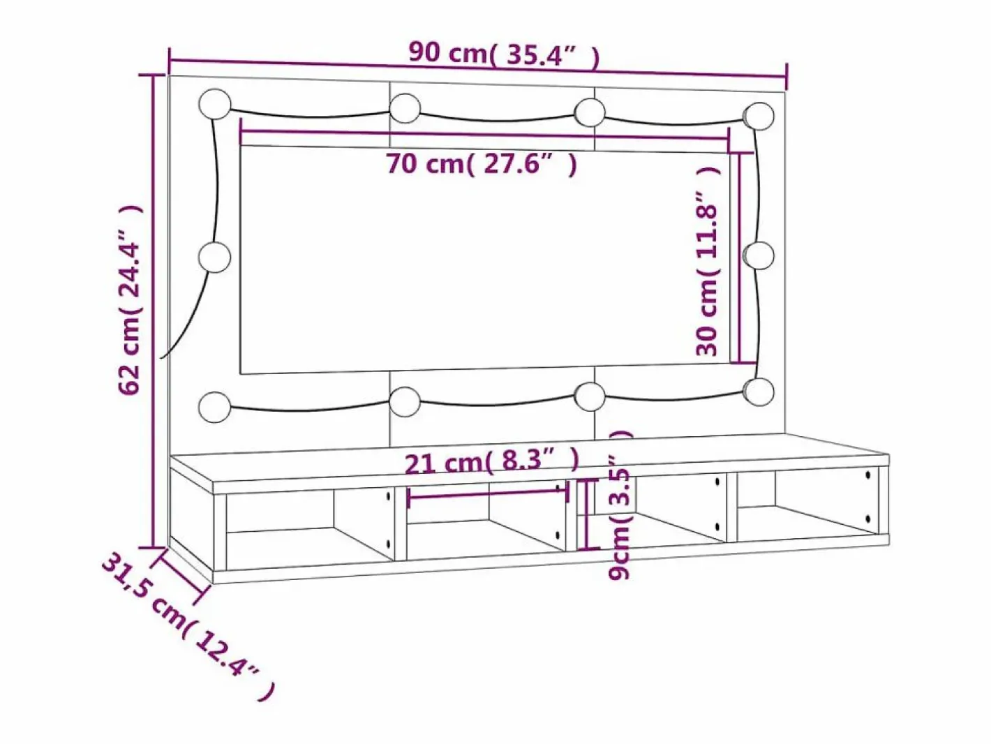 vidaxl Mueble con espejo y luces LED hormigón 90x31,5x62 cm Gris New