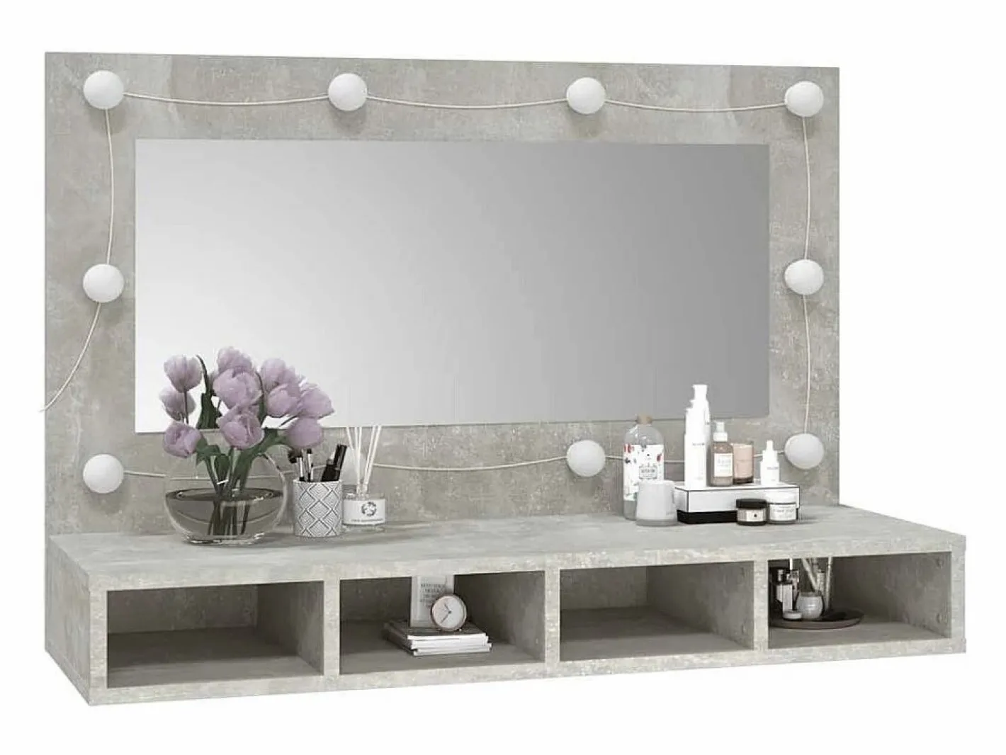 vidaxl Mueble con espejo y luces LED hormigón 90x31,5x62 cm Gris New