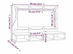 vidaxl Mueble De Pared Para Baño|Mueble con espejo y luces LED brillante 90x31,5x62 cm