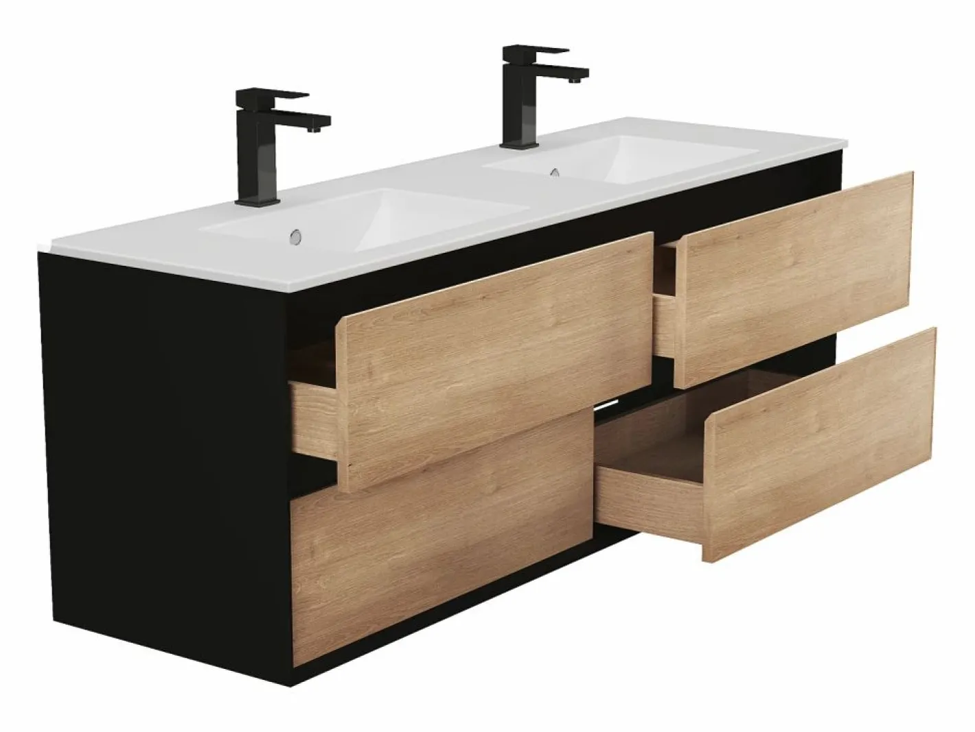 Mueble con lavabo empotrado - Color natural claro y negro - 150 cm - LANNICK^Vente-unique Sale