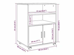 Mueble con ruedas de roble hecho a mano 60x48x81 cm madera de ingeniería Marru00f3n New