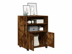 Armario Oficina|Mueble con ruedas de roble ahumado 60x48x81 cm madera de ingeniería