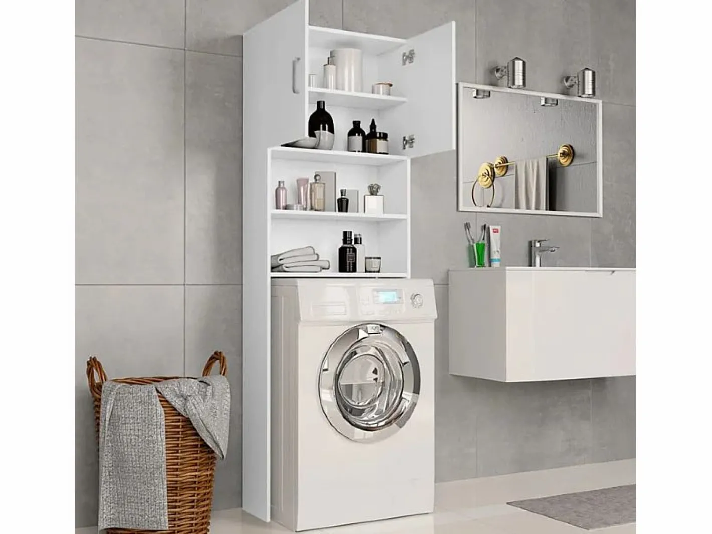 Mueble cubre lavadora salvaespacio de columna con 2 puertas y 2 estantes^AHD Online