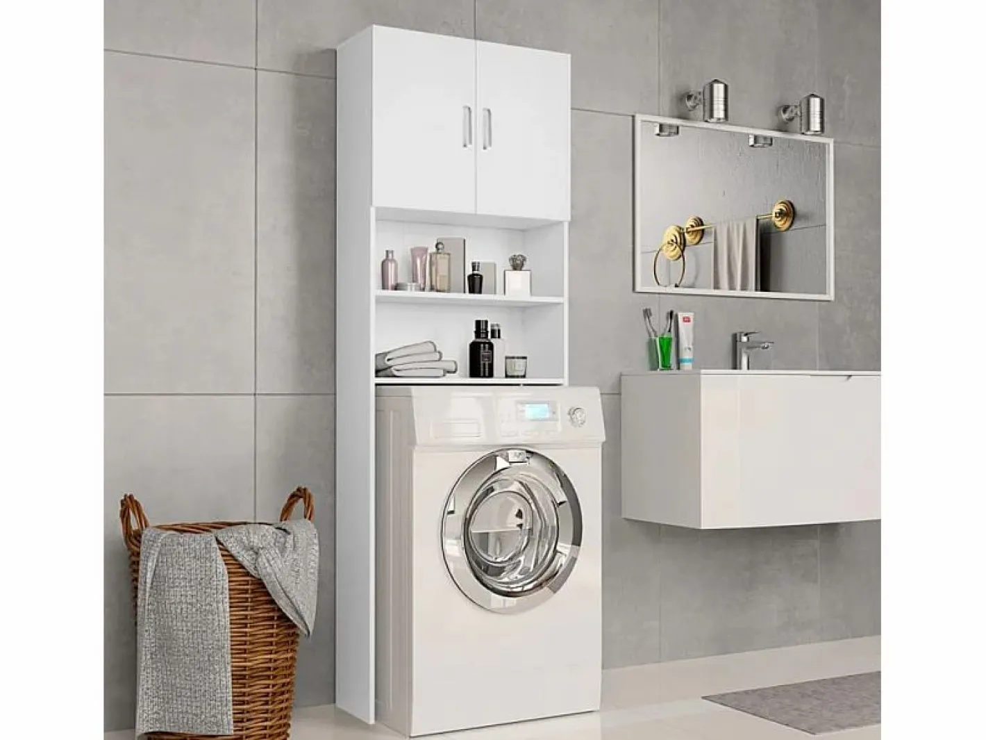 Mueble cubre lavadora salvaespacio de columna con 2 puertas y 2 estantes^AHD Online