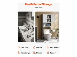 Mueble de Almacenamiento para WC SucceBuy, Altura 165,1 cm, Almacenamiento Encima del Inodoro o la Lavadora, Armario de Baño que Ahorra Espacio,^ New