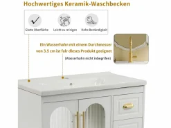 Merax Mueble de baño, 80 x 47 x 90 cm - 1 Puerta + estantes + fregadero de cerámica integrado - Cerámica + MDF - gris Blanco Hot
