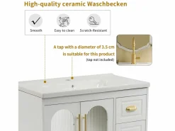Merax Mueble de baño, 80 x 47 x 90 cm - 1 Puerta + estantes + fregadero de cerámica integrado - Cerámica + MDF - gris Blanco Hot