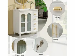 Merax Mueble de baño, 80 x 47 x 90 cm - 1 Puerta + estantes + fregadero de cerámica integrado - Cerámica + MDF - gris Blanco Hot