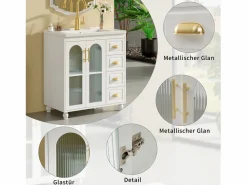 Merax Mueble de baño, 80 x 47 x 90 cm - 1 Puerta + estantes + fregadero de cerámica integrado - Cerámica + MDF - gris Blanco Hot