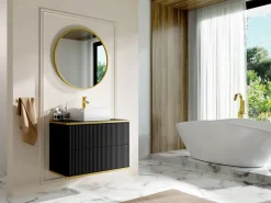 Vente-unique Mueble de baño acanalado con detalles en y dorado KELIZA Negro
