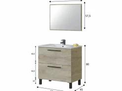 VS Venta-stock Mueble De Baño Simple|Mueble de baño Alise 2 cajones con espejo, sin lavabo, Color Alaska