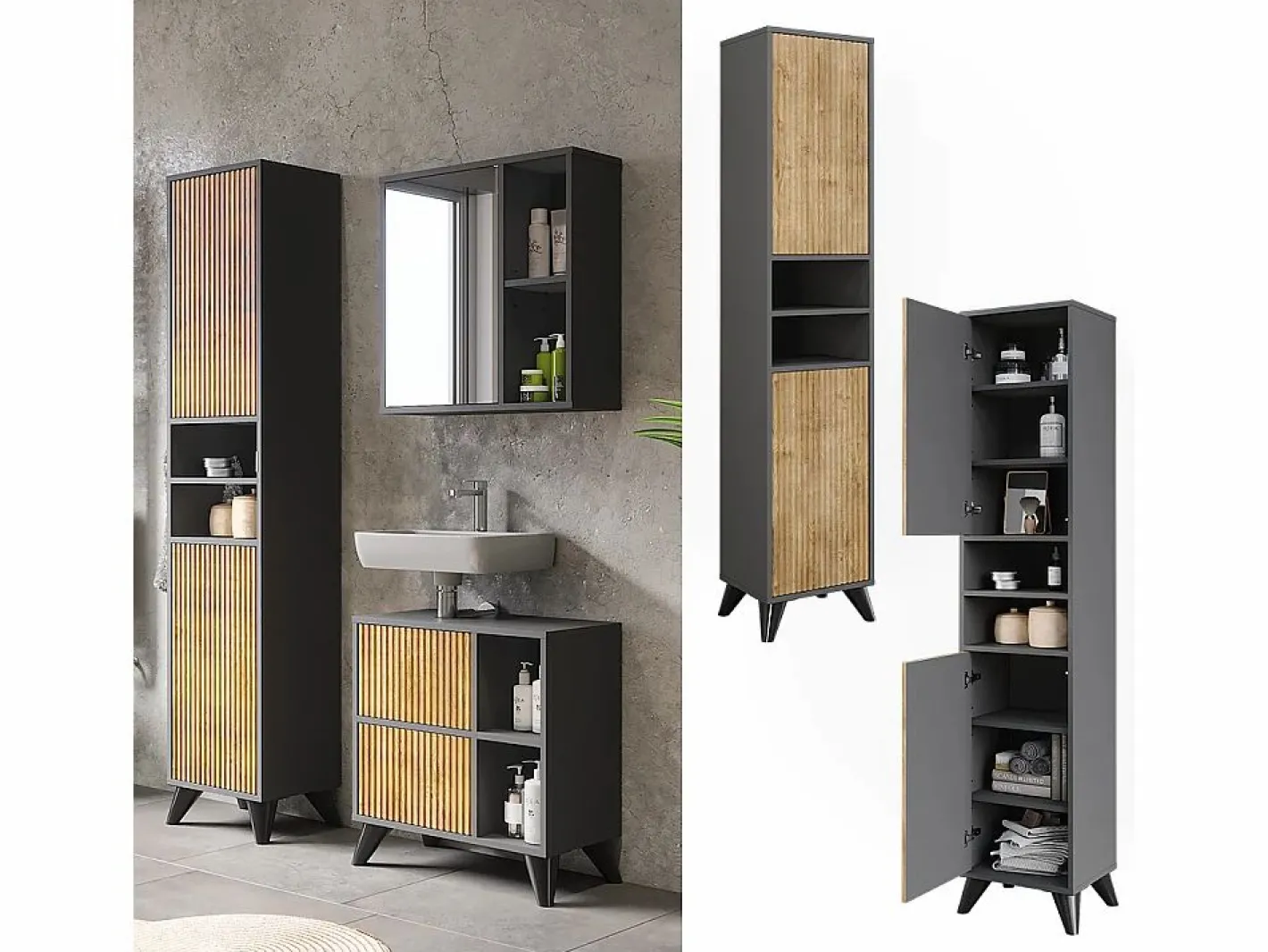 Vicco Mueble de baño antracita/roble de montaña 38x30x180 leano Gris antracita Sale