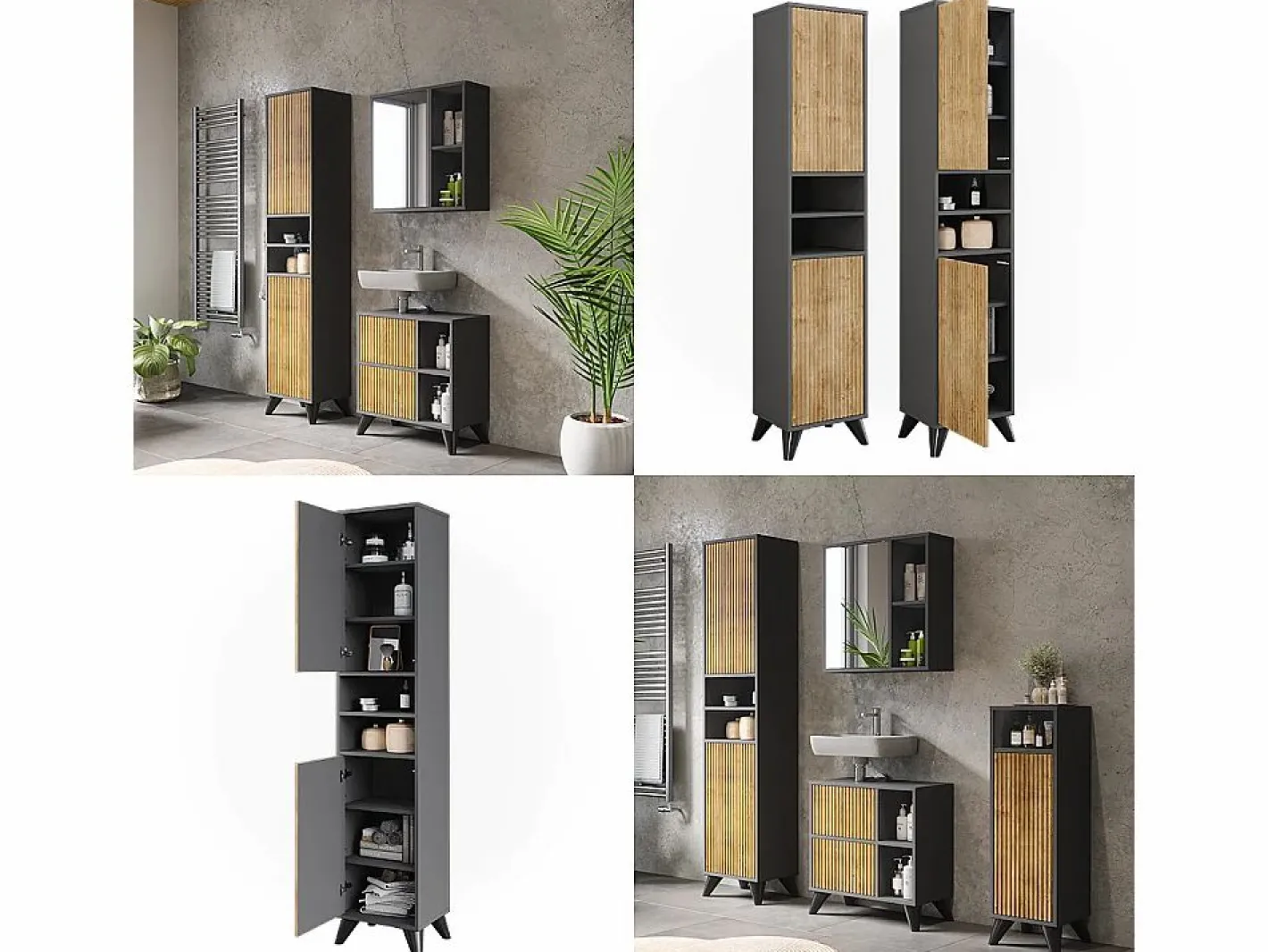 Vicco Mueble de baño antracita/roble de montaña 38x30x180 leano Gris antracita Sale