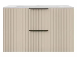 Vente-unique Mueble de baño colgado estriado con lavabo encastrable - - 80 cm - DALIKO Beige Best
