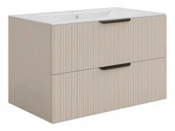 Vente-unique Mueble de baño colgado estriado con lavabo encastrable - - 80 cm - DALIKO Beige Best