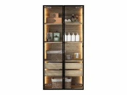Columna De Baño|Mueble de baño con 2 puertas, 2 cajones grandes, LED integrado, MDF, madera clara, 73x36x155 cm