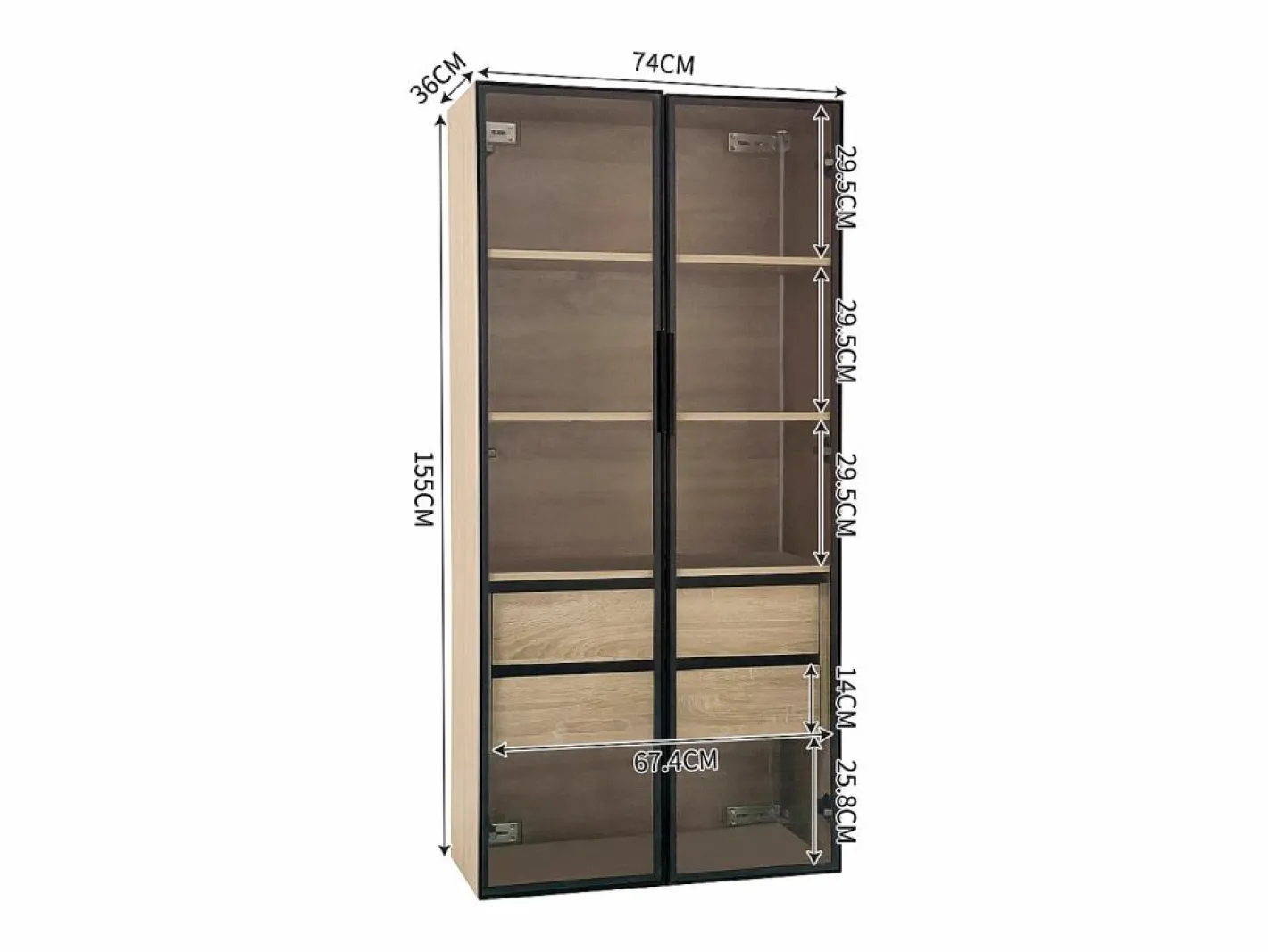 Columna De Baño|Mueble de baño con 2 puertas, 2 cajones grandes, LED integrado, MDF, madera clara, 73x36x155 cm